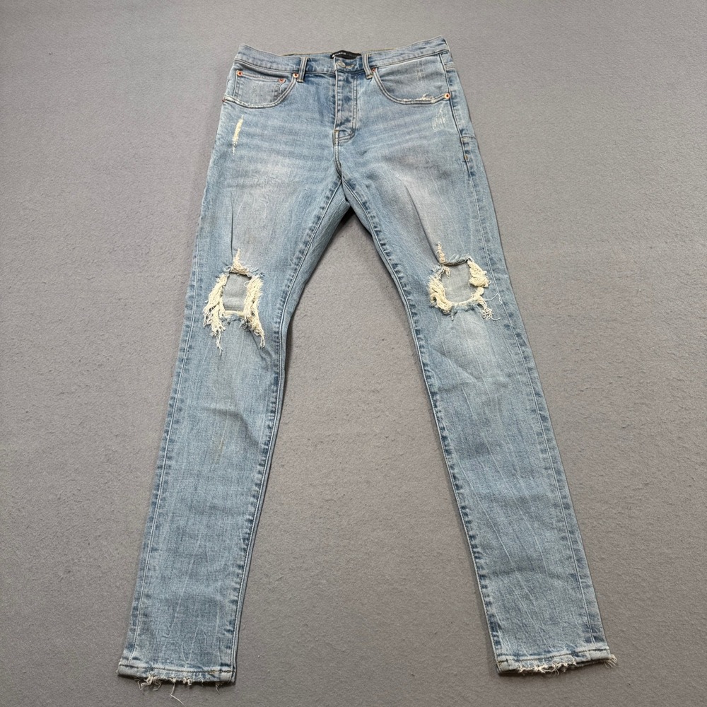 Purple Brand Jeans Men's 32 Blue Light Wash Slim Fit Skinny Tapered Distressed